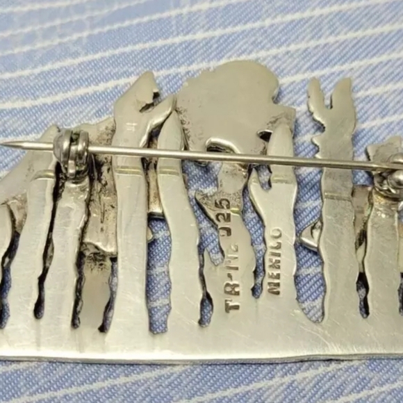 VTG 90s Y2K Angel Fish Brooch .925 Solid Silver Ocean Life Scene Handmade Mexico - Picture 5 of 7